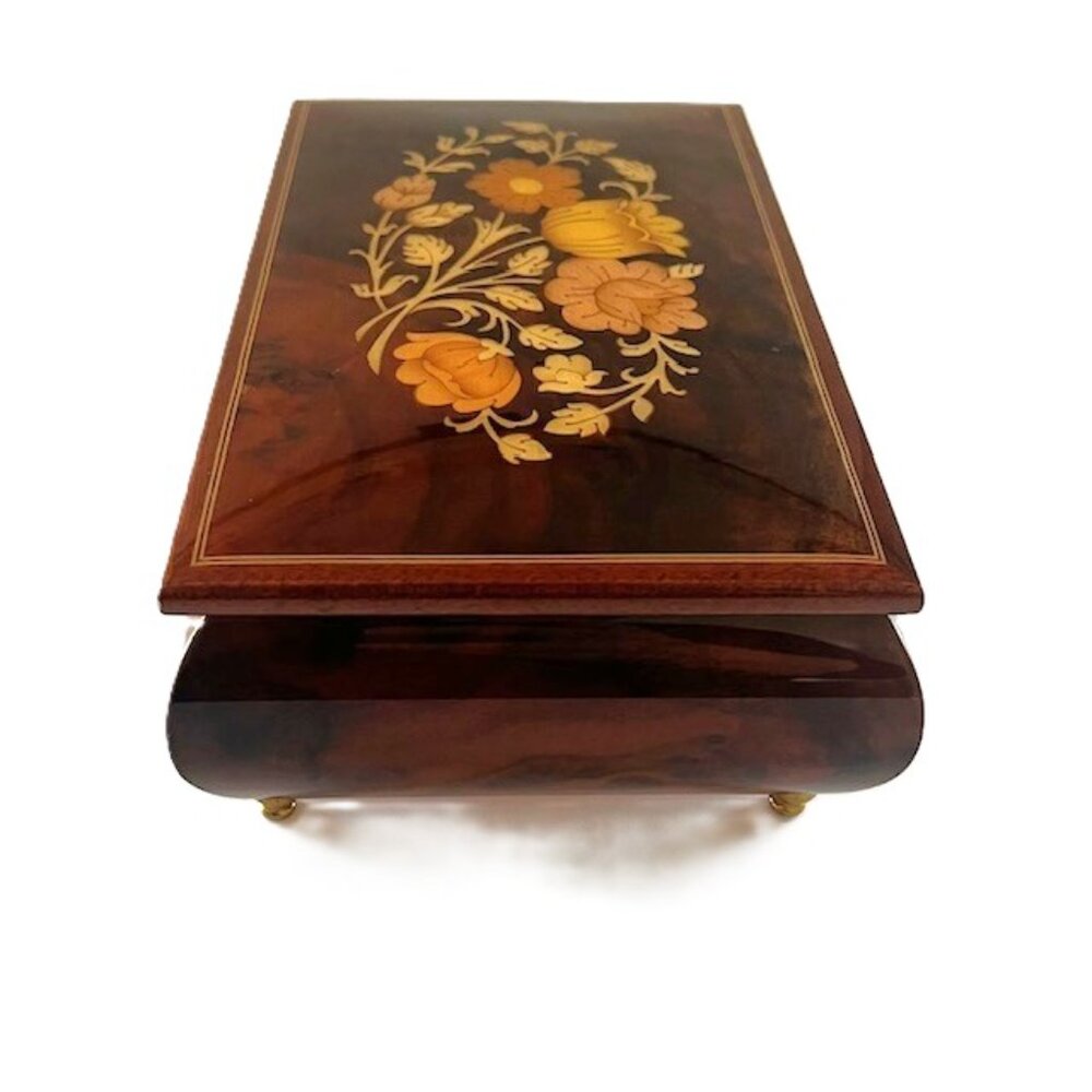 Musical Jewelry Box Inlaid Wood Floral Design Italy Hand Crafted - Picture 5 of 11